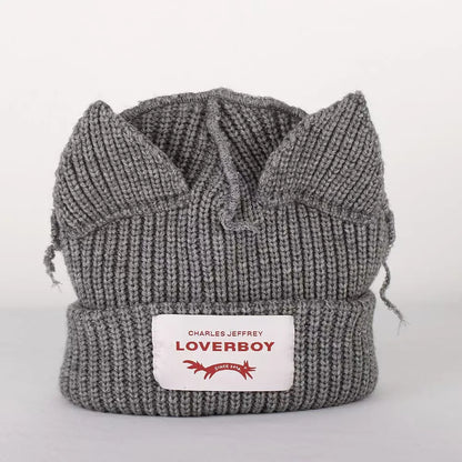 Winter Skullies Hat Unisex Cat Ear Hat Warm Crochet Knitted Hat