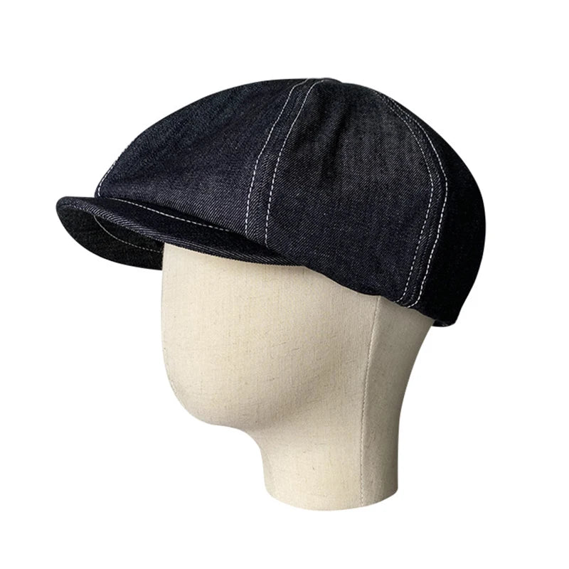 High Quality Newsboy Caps Men Women Black Beret British Gatsby Cap Spring Autumn Denim Fabric Hat