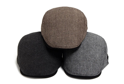 New Herringbone Vintage Beret Men Autumn Winter Casual Flat Visor Hat