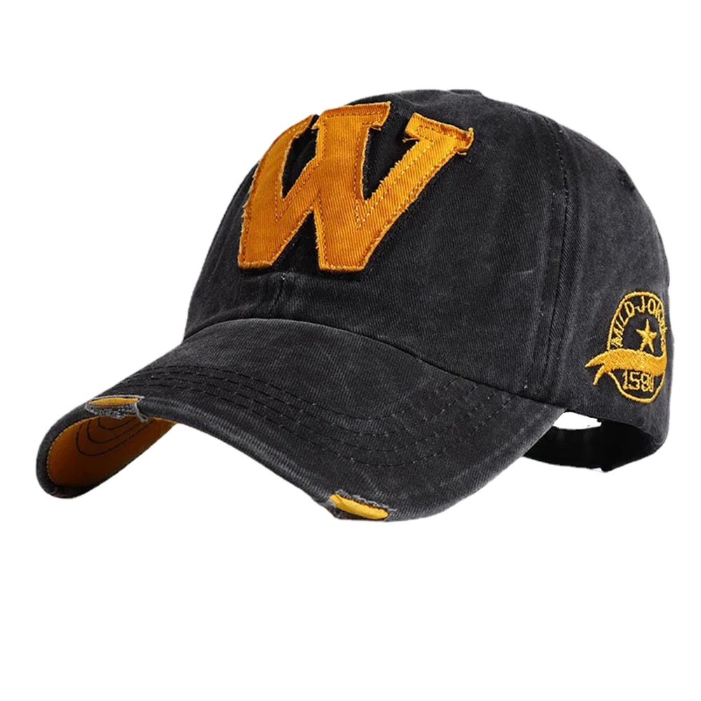 2025 W Letter Embroidery Washed Cotton Baseball Cap