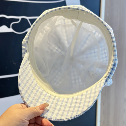 Cat Ear Plaid Newsboy Cap Y2k Aesthetic For Women Kawaii Octagonal Painter Hat Street Snap Sweet Girl Cap