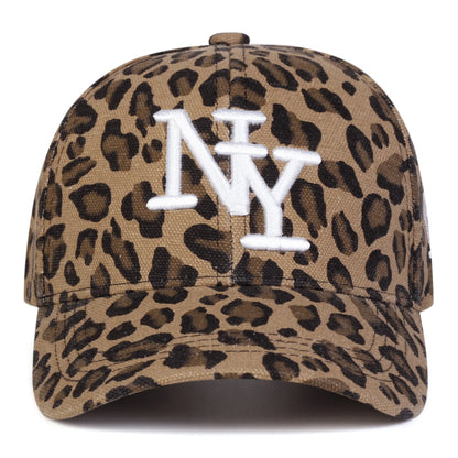 Unisex NY Letter Embroidery Leopard Print Baseball Caps Spring Autumn