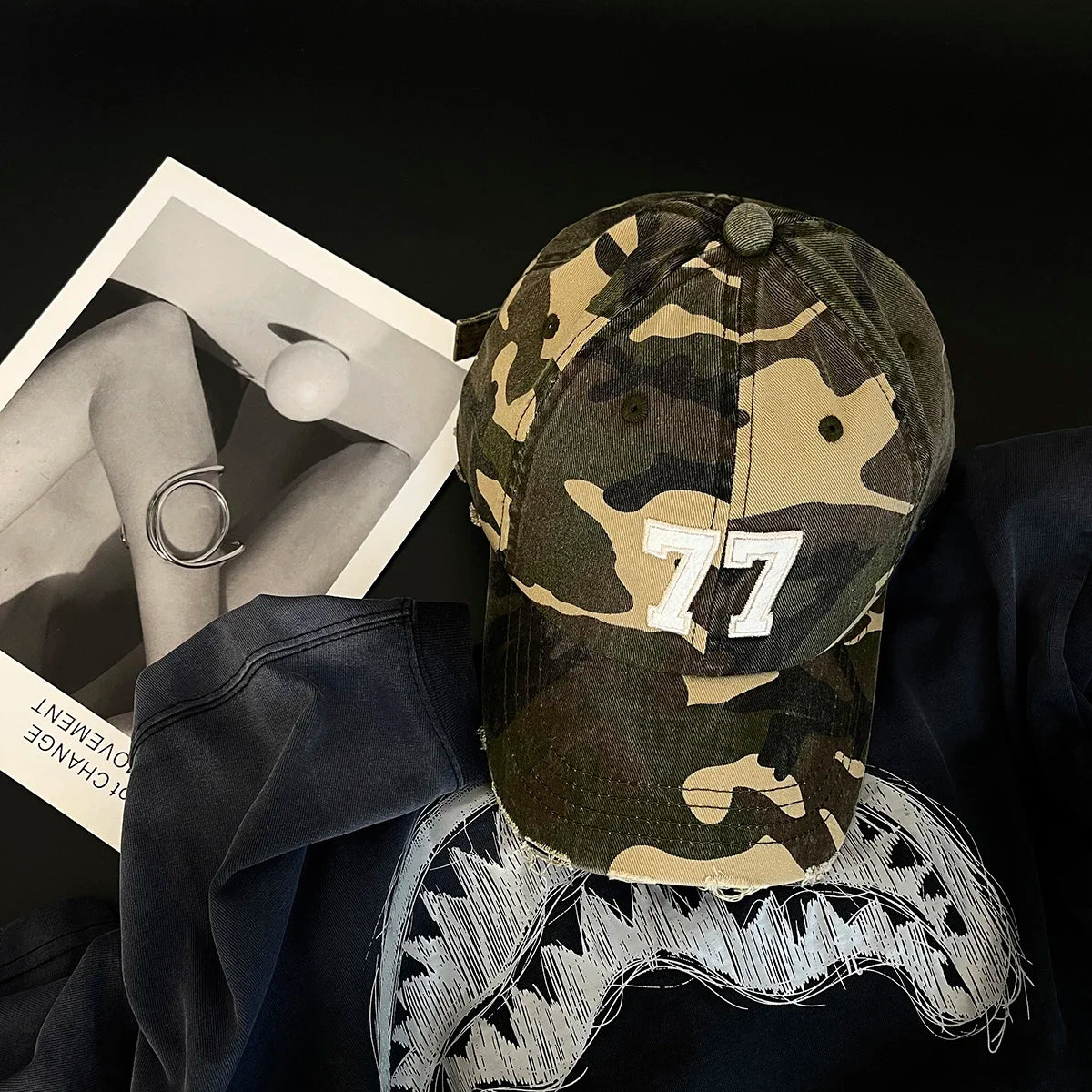 American Camouflage No. 77 Patch Letter Embroidered Baseball Cap