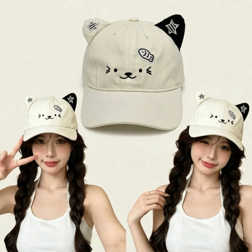 Cute Cat Ears Baseball Cap Thin Breathable Sun Hat UV Protection Adjustable Duckbill Cap Women Spring Summer