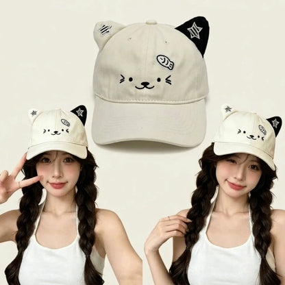 Cute Cat Ears Baseball Cap Thin Breathable Sun Hat UV Protection Adjustable Duckbill Cap Women Spring Summer