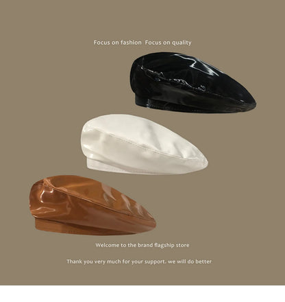 Lady Mirror Pu Leather Painter Caps Casual Hat