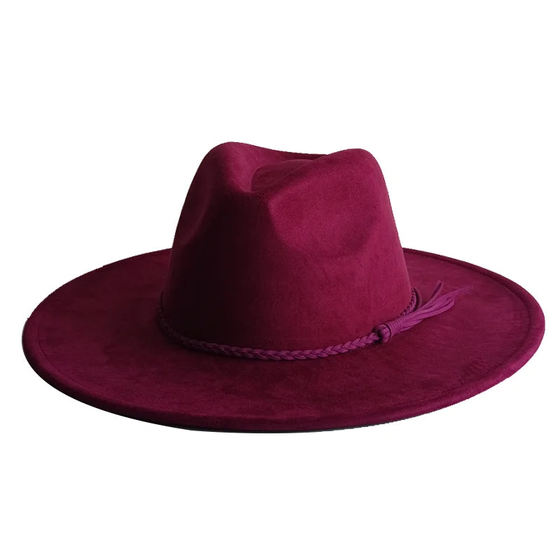 Malachite Green Suede Hat Wide Brim Fedora Hat Men Women Autumn Winter