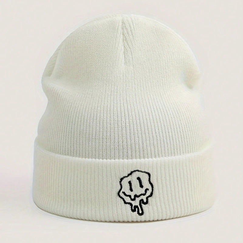 Funny Embroidered Melted Smiling Face Men's Knitted Brimless Hat