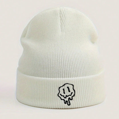 Funny Embroidered Melted Smiling Face Men's Knitted Brimless Hat