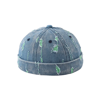 Broken Denim Docker Cap Adjustable Frayed Edges