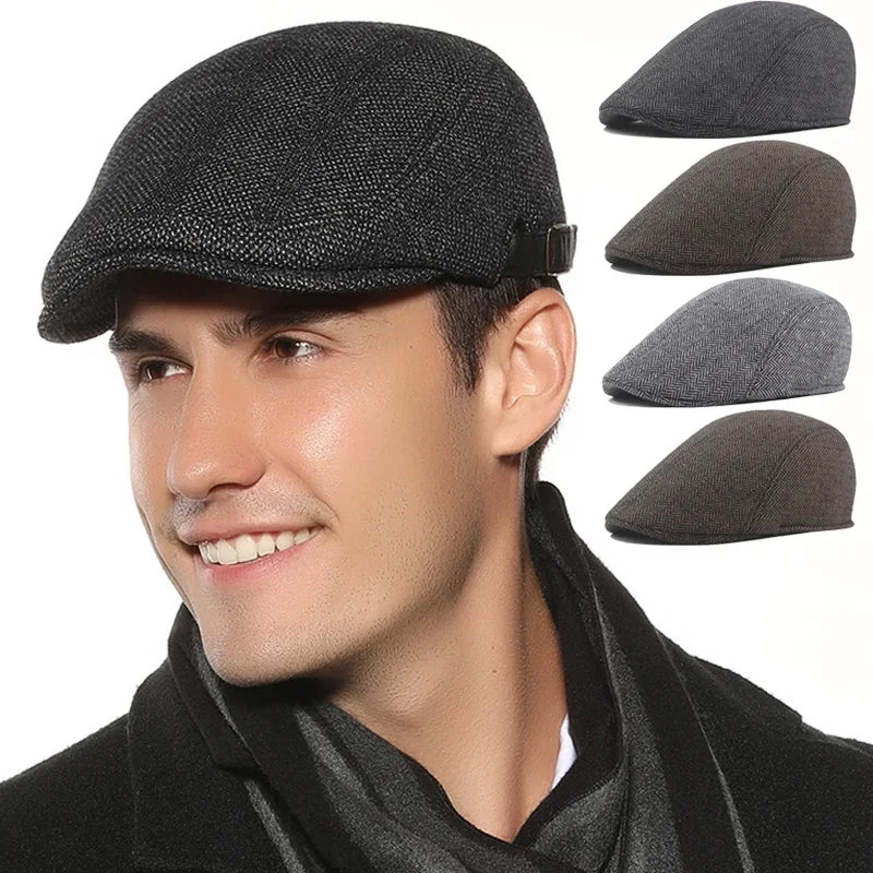 Fashion Berets Men High Quality Autumn Winter Wool Hat Herringbone Flat Cap