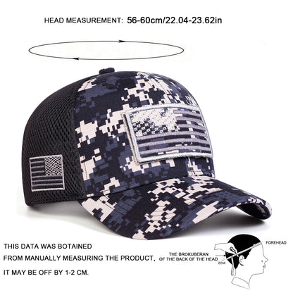 Unisex American Flag Embroidery Camouflage Baseball Net Caps Spring Summer