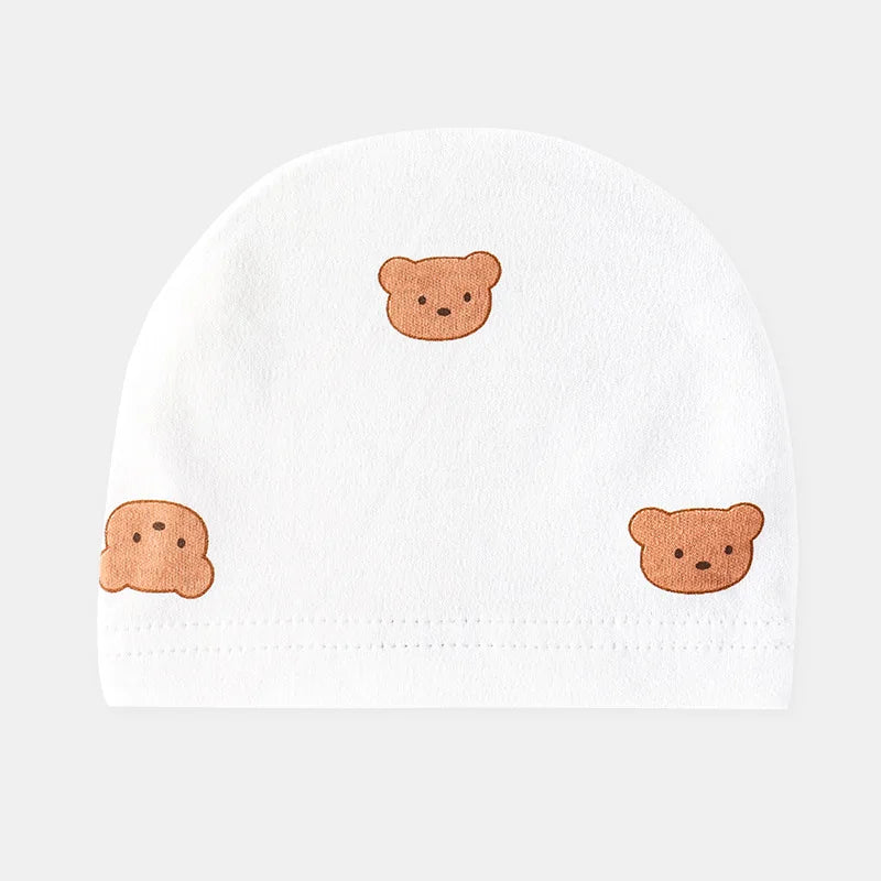 Soft Infant Beanies Caps Baby Hat Cartoon Bear Boneless Muslin Hat Newborn 0-3M