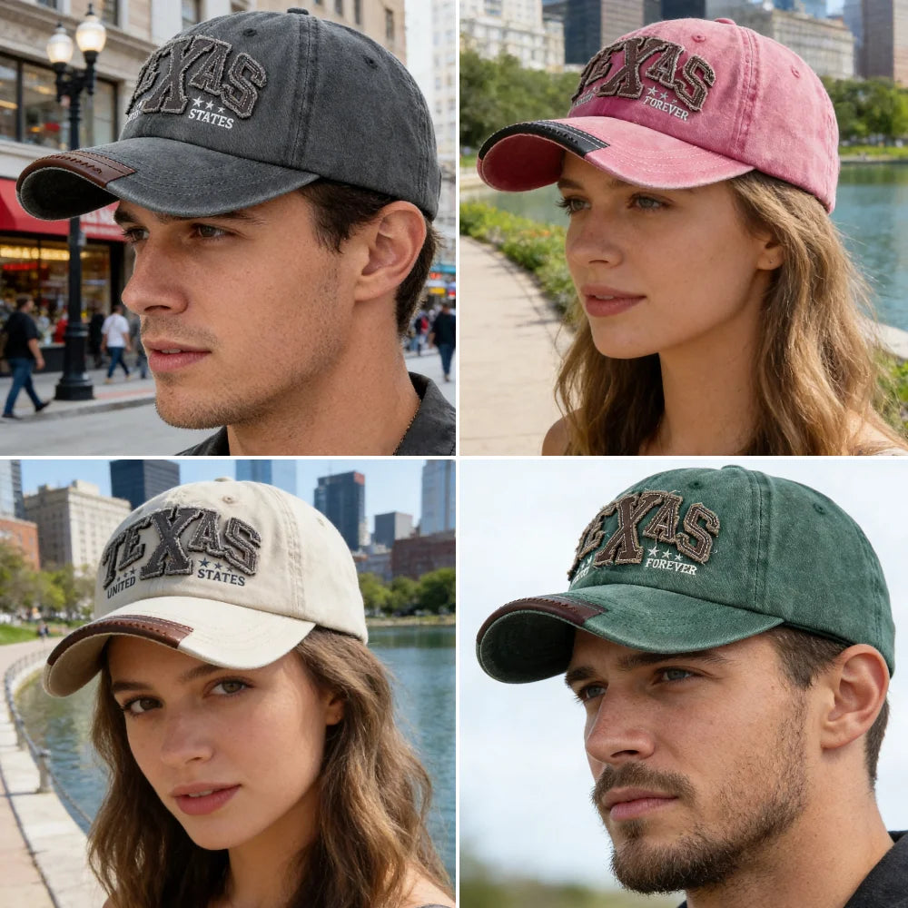 Unisex Vintage Classic Baseball Cap Texas Letter Embroidery For Man Women