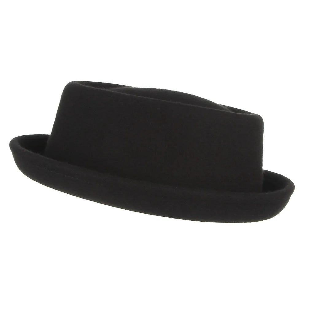 Wool Black Billycock Roll Brim Fedora Hat Women British Concave-Convex Top Hat