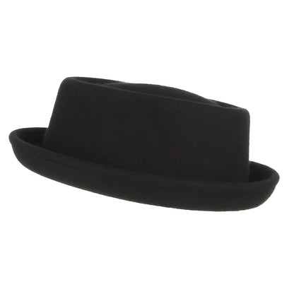 Wool Black Billycock Roll Brim Fedora Hat Women British Concave-Convex Top Hat