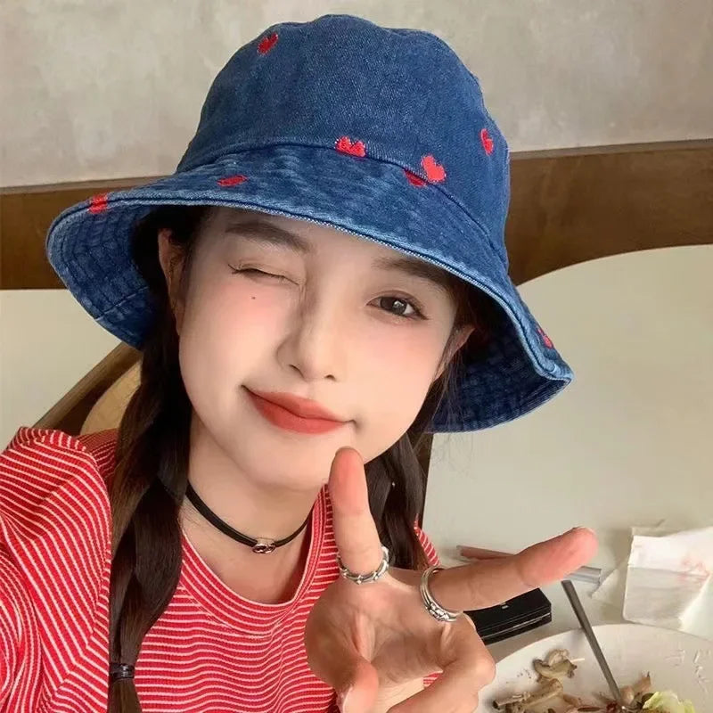 Heart Embroidery Fisherman Caps for Women