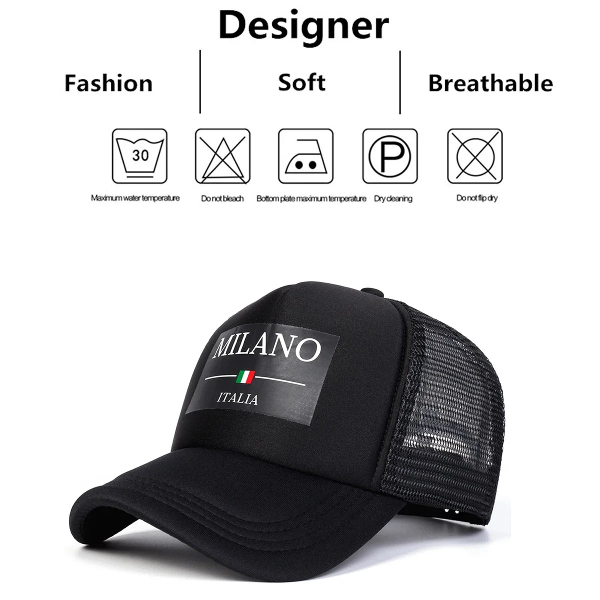 Unisex Milano Italia Letter Printing Baseball Net Caps Spring Summer