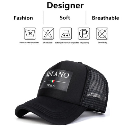 Unisex Milano Italia Letter Printing Baseball Net Caps Spring Summer