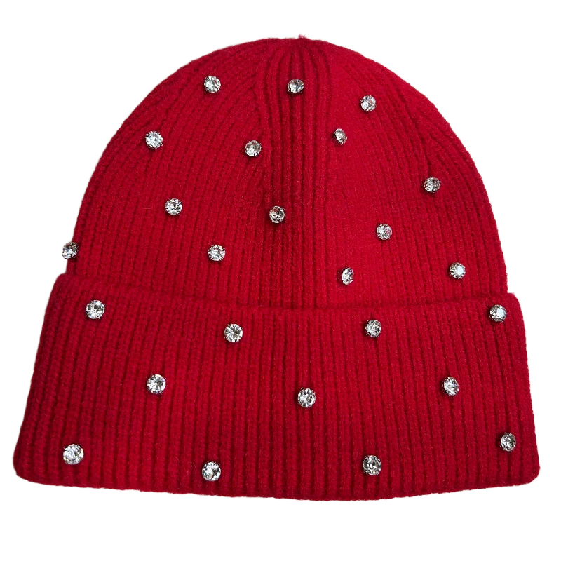 Women's Winter Knit Beanie Hat Soft Warm Fake Diamond Embellished For Party