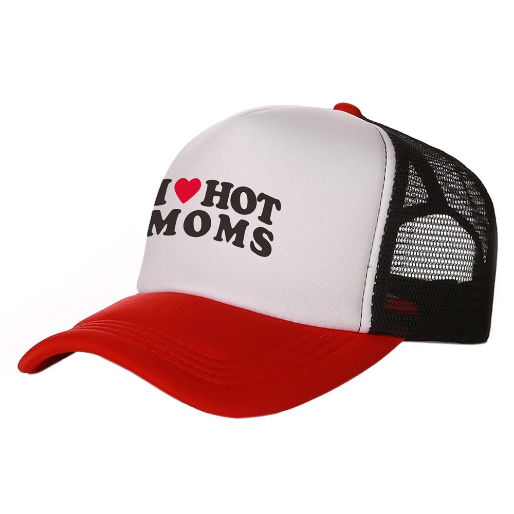 I Love Hot Moms Men Funny Humor Hat Baseball Cap Cool Summer Unisex Mesh Net Caps