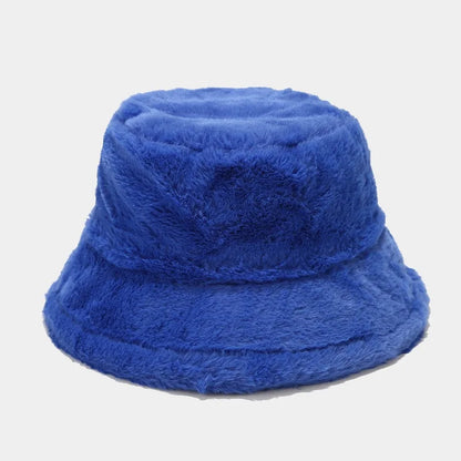 Faux Rabbit Fur Bucket Hat Lady Winter Warm Soft Panama Hat