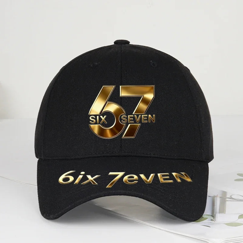 67 Six Seven Gold Letter Print Baseball Cap Adjustable Daily Wear Streetwear Hat For Trend Lovers