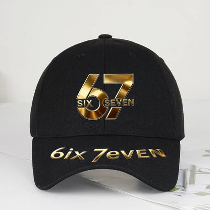 67 Six Seven Gold Letter Print Baseball Cap Adjustable Daily Wear Streetwear Hat For Trend Lovers