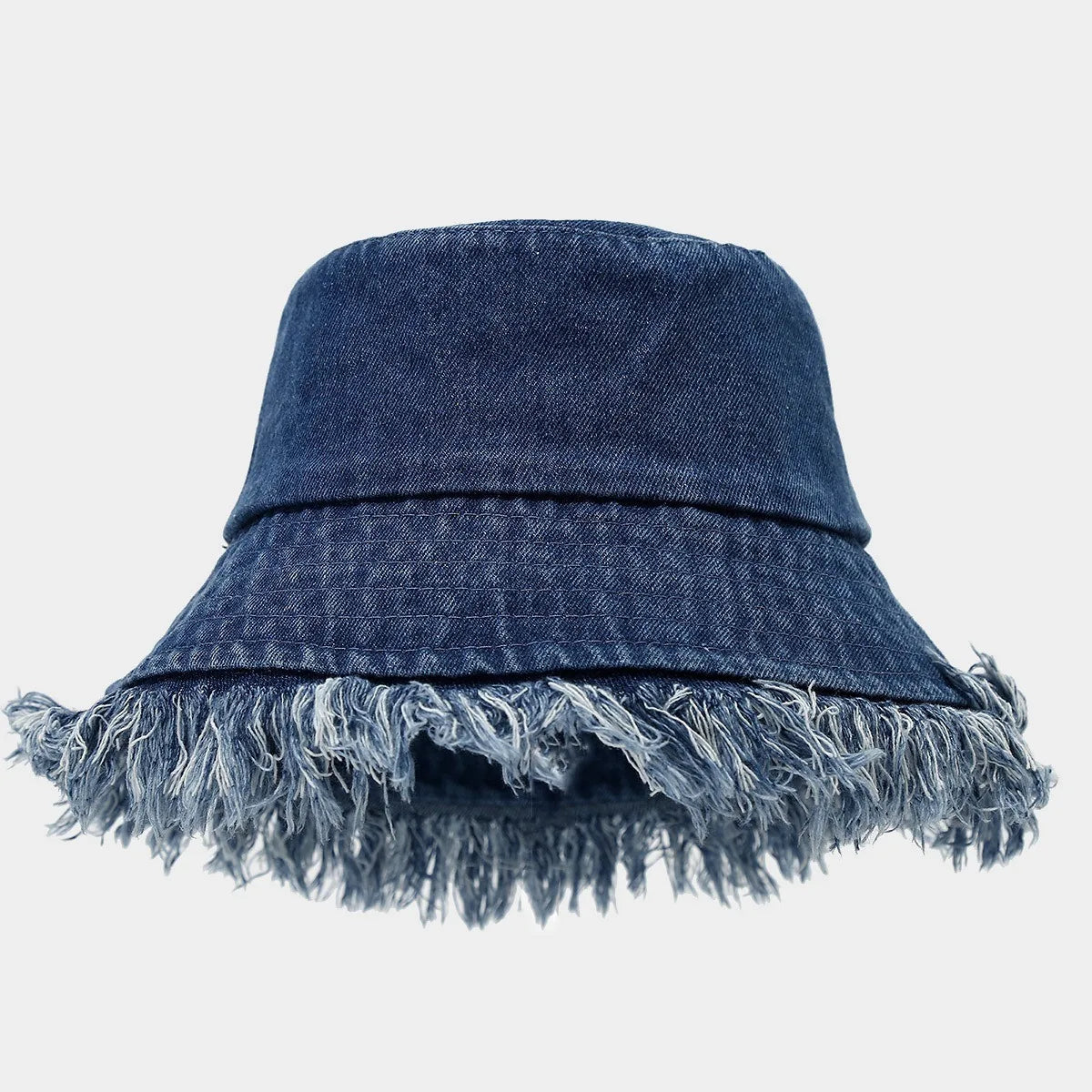 Unisex Trendy Autumn Solid Tassel Edge Washed Denim Summer Bucket Hat For Women