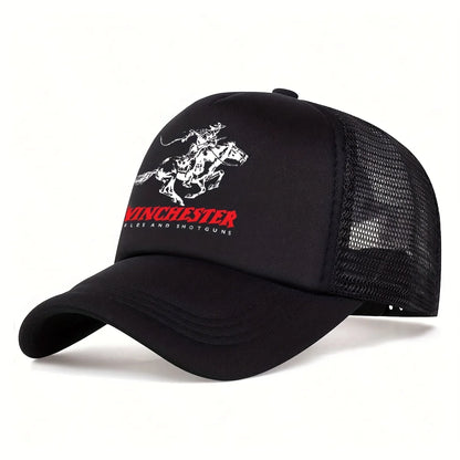 Winchester Printed Half Mesh Baseball Cap Unisex Vintage Style Outdoor Sun Hat