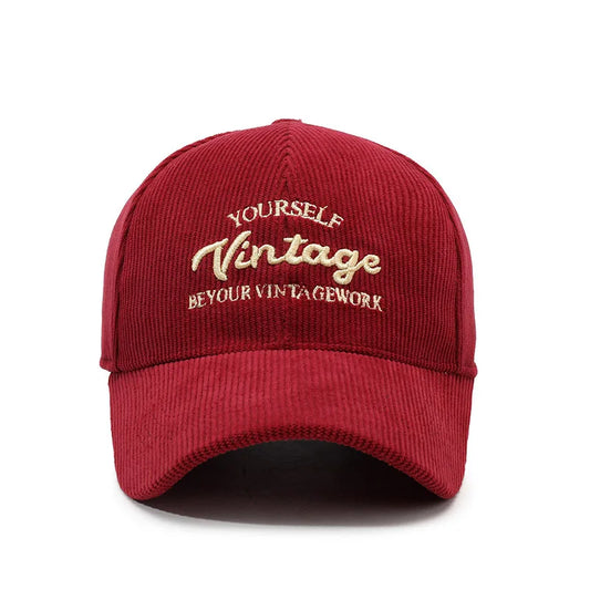Vintage Red Brown Corduroy Baseball Cap For Men