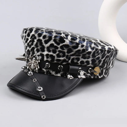 Retro Hip-Hop Rivet Leopard Hat Punk Harajuku Y2k Beret Hat