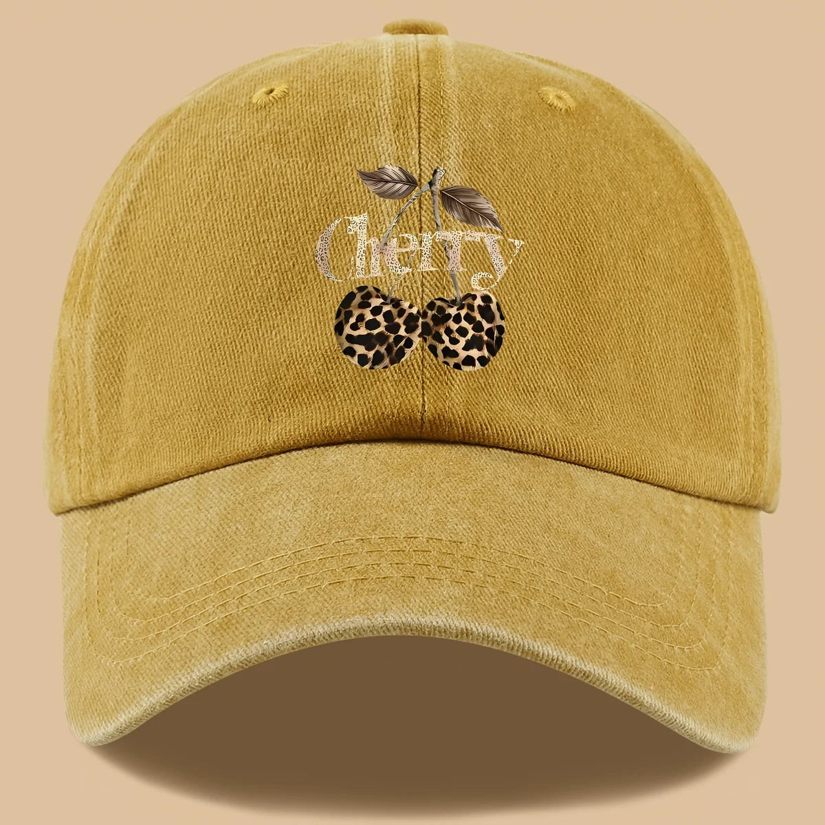 Leopard Print Baseball Cap Cherry Letters Unisex Daily Sun Hat