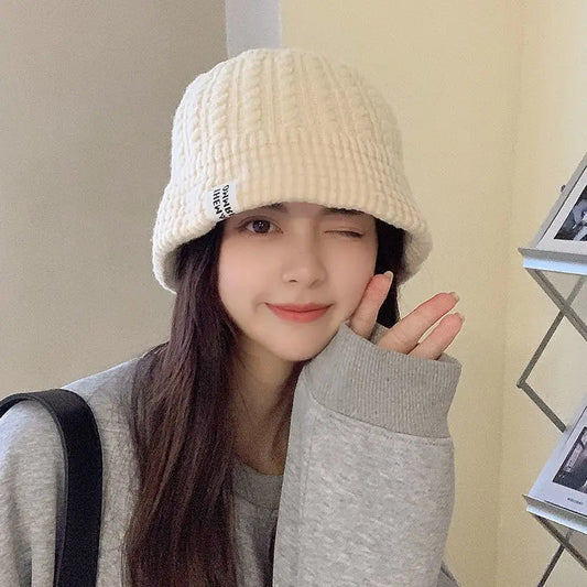 Fall/Winter Hat Girl Fisherman Hat Japanese Knitted Basin Hat Solid Color Korean