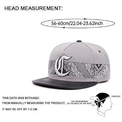 Creative Skateboarding Hat Paisley Gothic C-letter Embroidered Baseball Hat