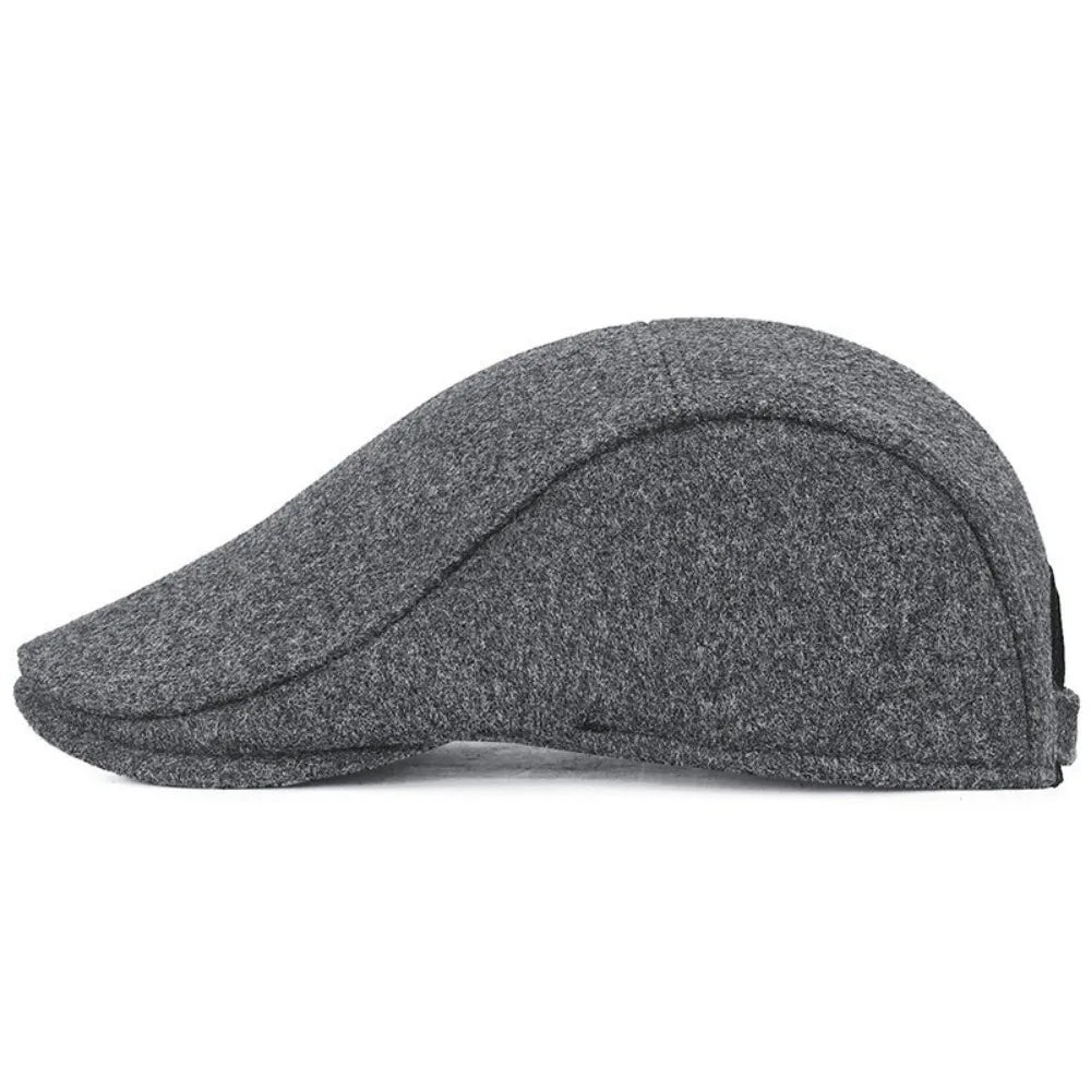 New Solid Color Men Berets Woolen Fabric Soft Peaked Cap