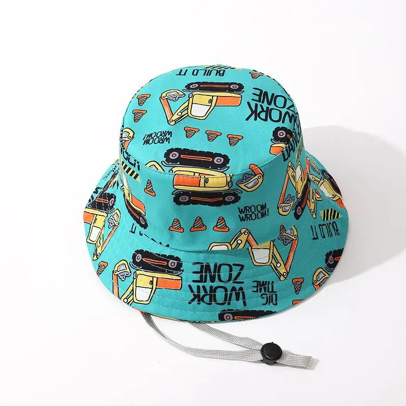 Kids' Fisherman Hat Summer Cute Cartoon Excavator Print Playful Bucket Hat