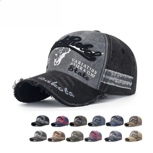 Four Seasons Baseball Cap Casual Wash Embroidered Cap Curved Brim Bowler Sun Hat Vintage distressed