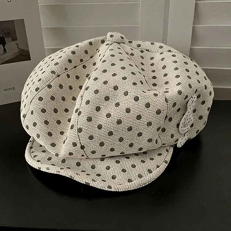 Music Symbol Design Polka Dot Hat Women's White Polka Dot Beret