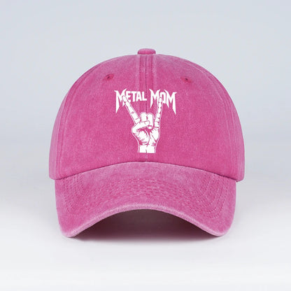 Vintage Metal “Rock Mom” Gesture Print Washed Baseball Cap
