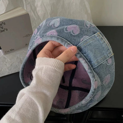 Japanese Retro Splicing Denim Octagonal Newsboy Cap