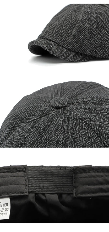 Twill Flat Cap For Men Women Herringbone Newsboy Caps British Style Octagonal Hat