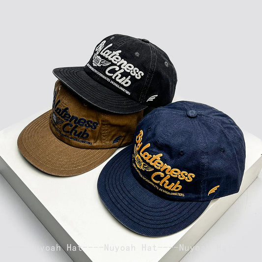 Retro Streetwear Embroidered Letters Baseball Cap Unisex Sunshade Flat Brim Versatile Fashion Outdoor Peaked Cap