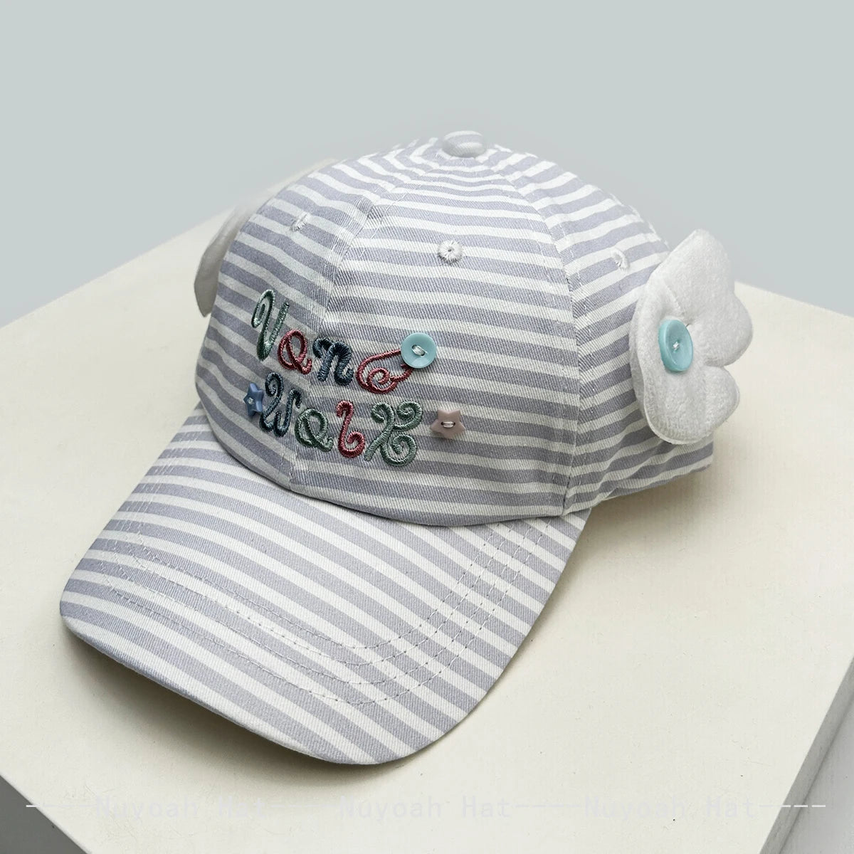Korean Style Women Cartoon Cat Bear Ears Baseball Cap Plaid Sunshade Wing Versatile Penguin Peaked Cap
