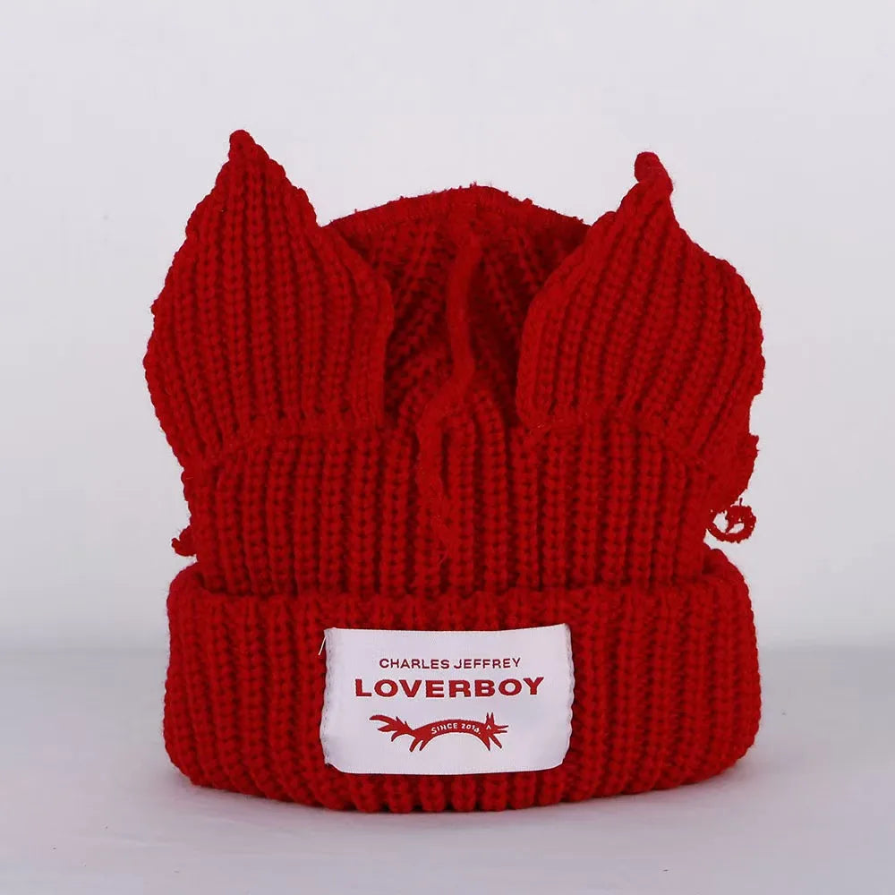Winter Skullies Hat Unisex Cat Ear Hat Warm Crochet Knitted Hat