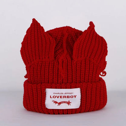 Winter Skullies Hat Unisex Cat Ear Hat Warm Crochet Knitted Hat