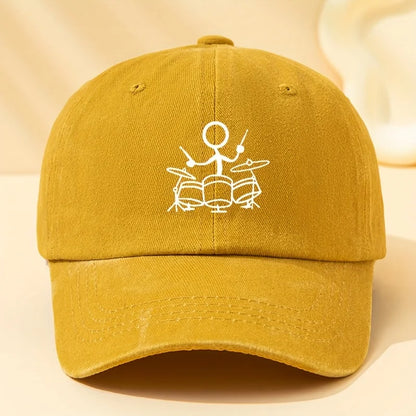 Drum Print Retro Washed Baseball Cap for Both Men and Women