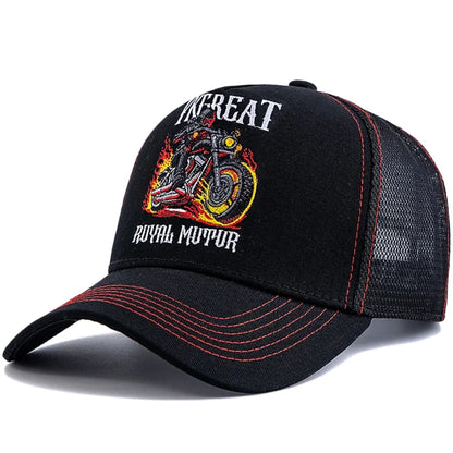 Motorcycle Embroidered Flame Biker Patch Baseball Cap For Man Woman