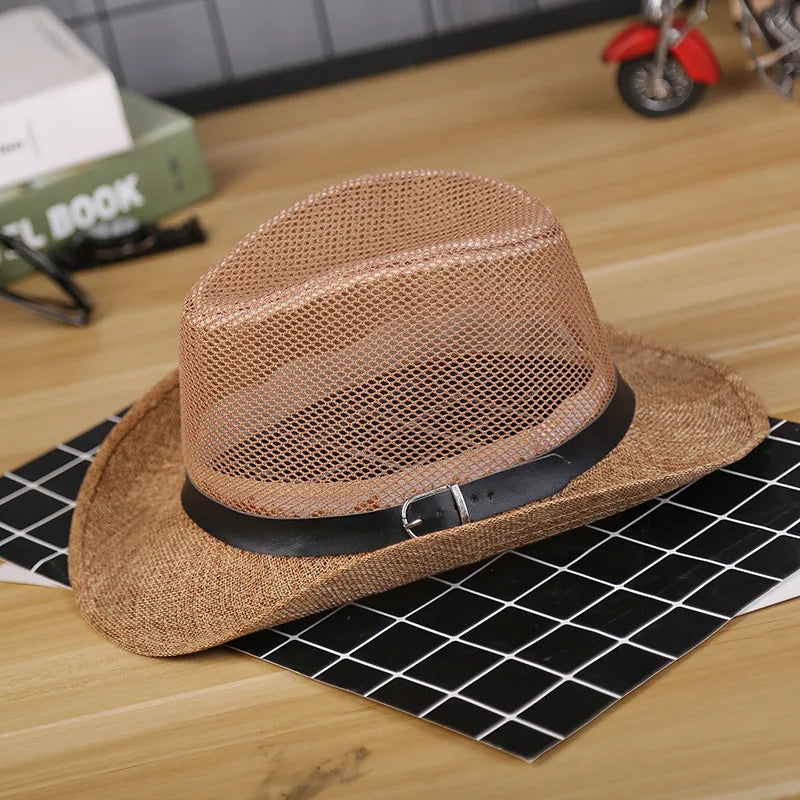 Men's Summer Cowboy Hat, Mesh Breathable Wide Brim Outdoor