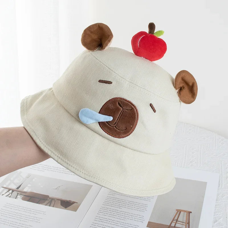 Cute Capybara Apple Bucket Hat For Women Cartoon Fisherman Hat